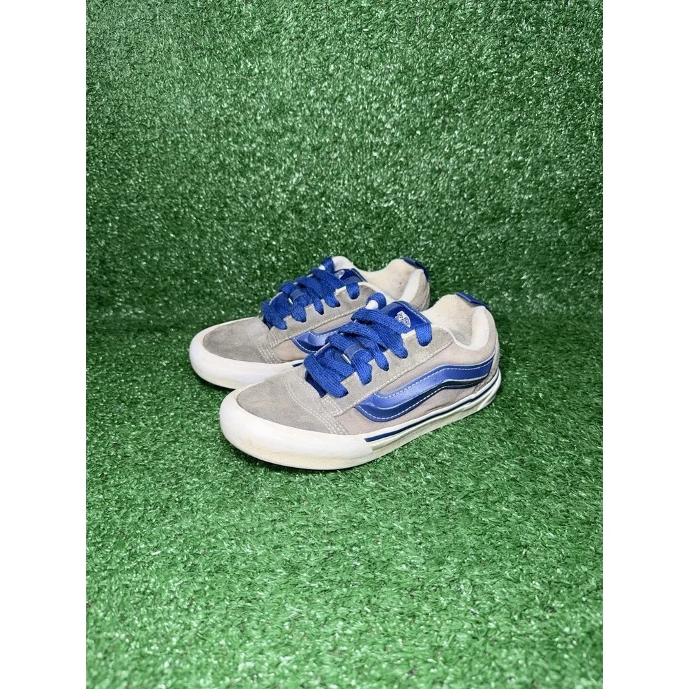 Vans Knu Skool Boys Size 2.5Y Grey Blue Casual Walking‎ Shoes Skate Sneakers